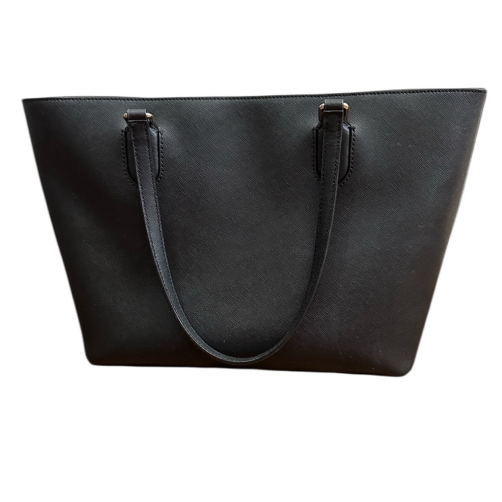 Kate Spade New York Black Leather Zip Top Tote Bag EUC - Picture 2 of 5
